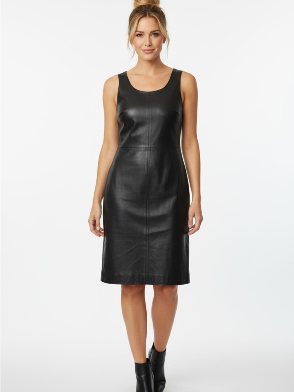 Vince. genuine soft leather mini shift dress black stretchy bodycon sleeveless 4